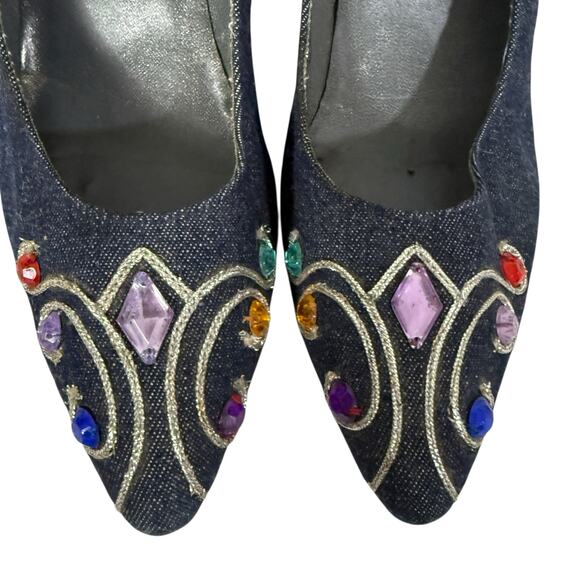 VIntage 80s Glitter Bedazzeled Jeweled Denim J. Renee heels 8.5 N - Picture 5 of 9